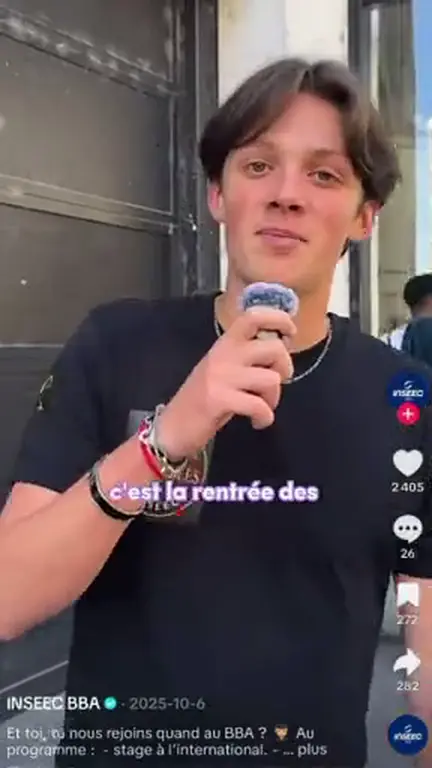 Micro-trottoir avec un étudiant de l'Inseec BBA, micro à la main